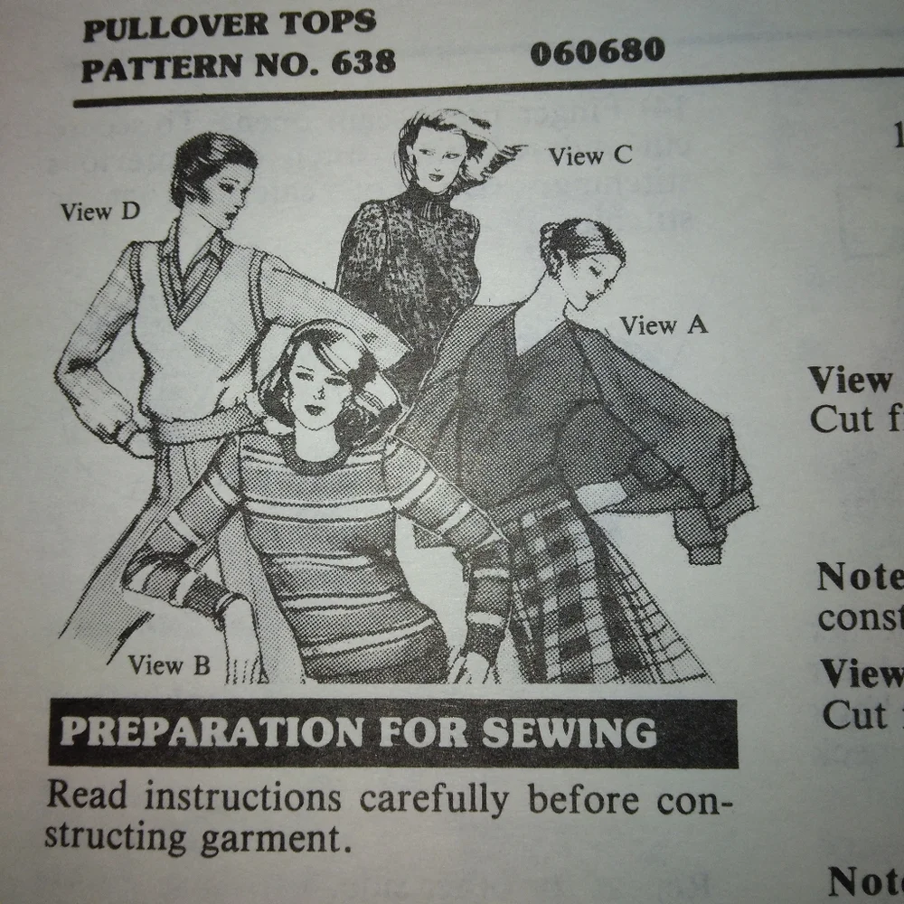 STRETCH & SEW 638 Pullover Tops Bust 28